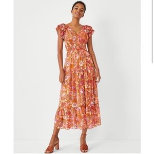 Ann Taylor shimmer Batik Floral Plus Size Maxi Dress size 18 tall